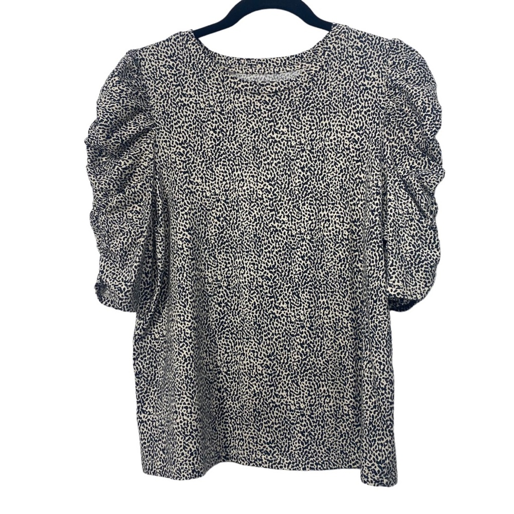 LOFT Animal Print Cinched Puff Sleeve Top